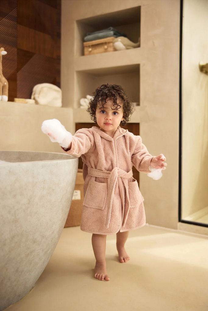 Badjas badstof in zes varianten voor 3-4 jaar - met optie tot borduren